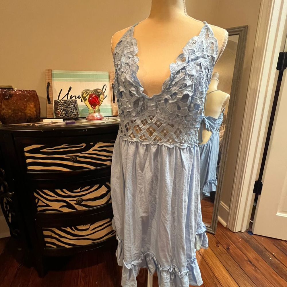 Magil Women's Boho Green Dress with Lace Inserts